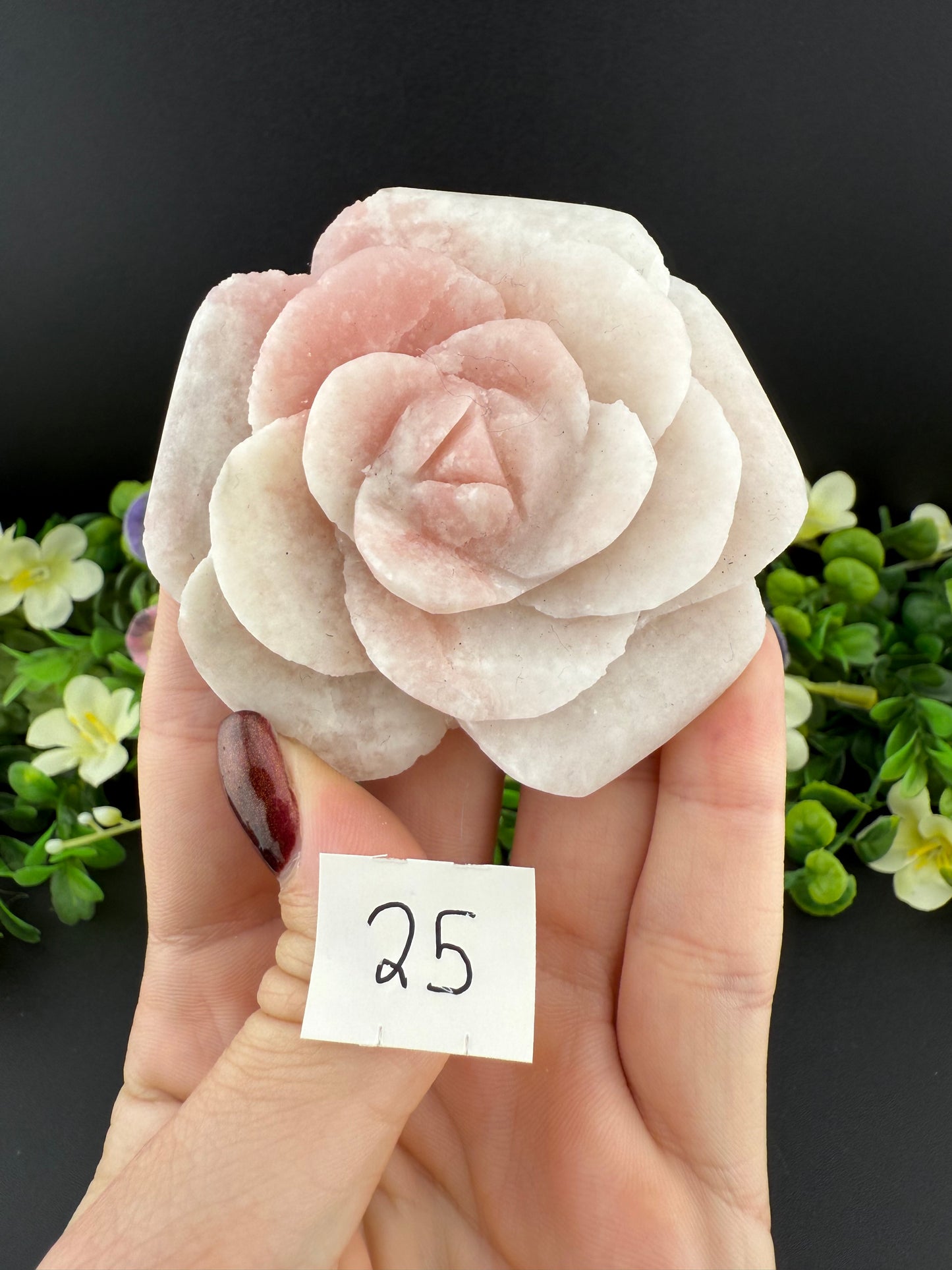 Pink Opal Rose Carvings
