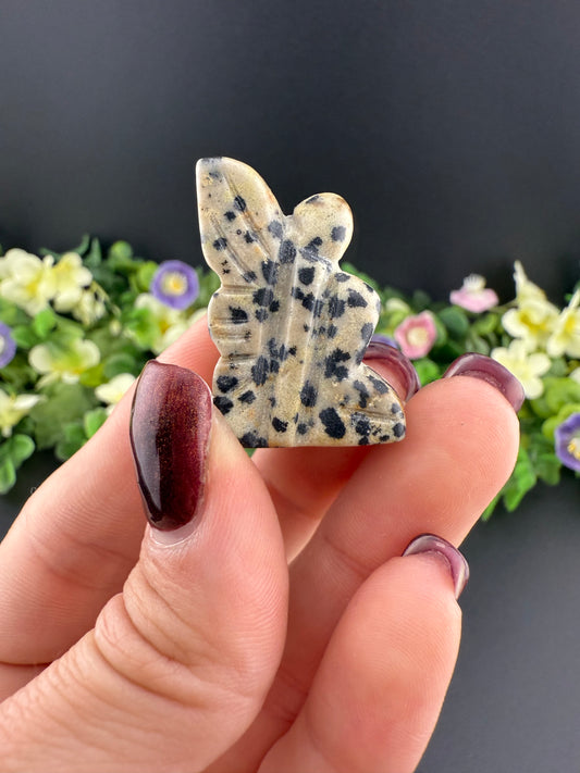 Tiny Dalmatian Jasper Fairy Carving