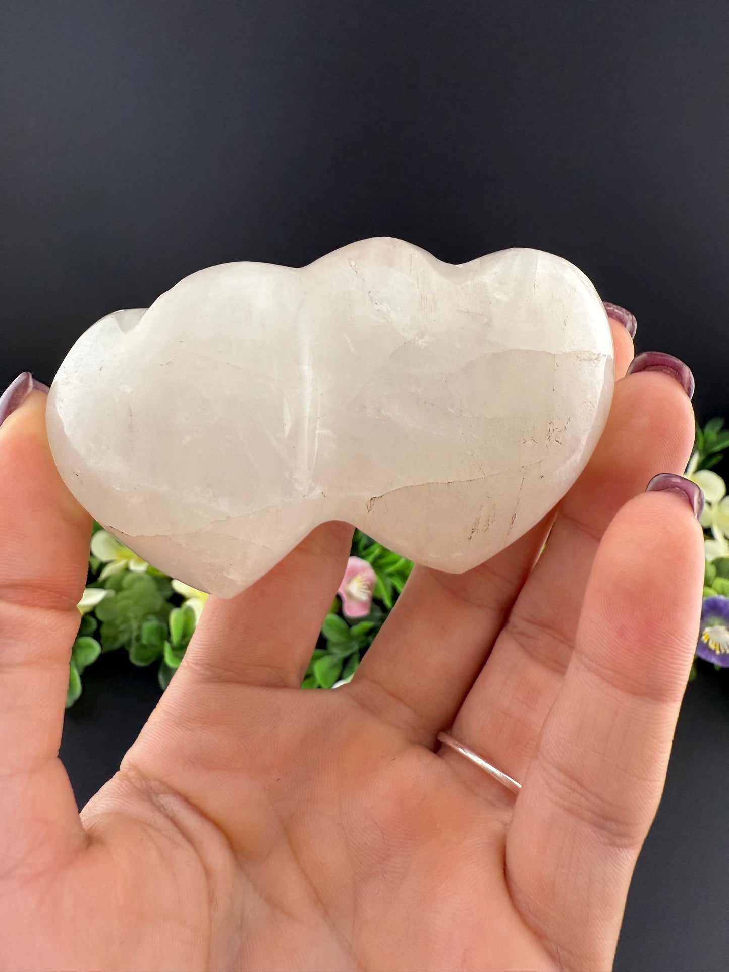 Milky Quartz Double-Heart Carving