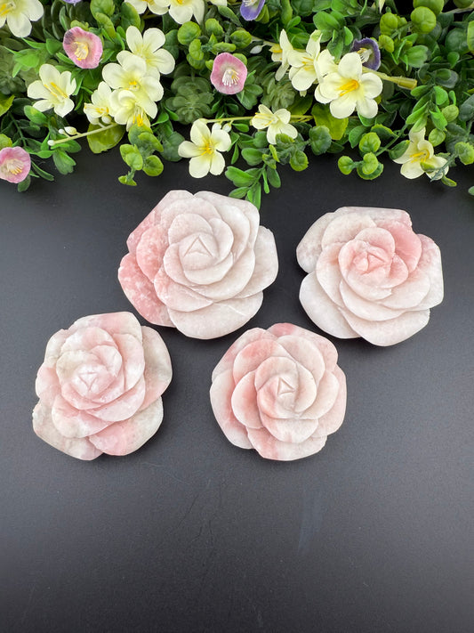 Pink Opal Rose Carvings