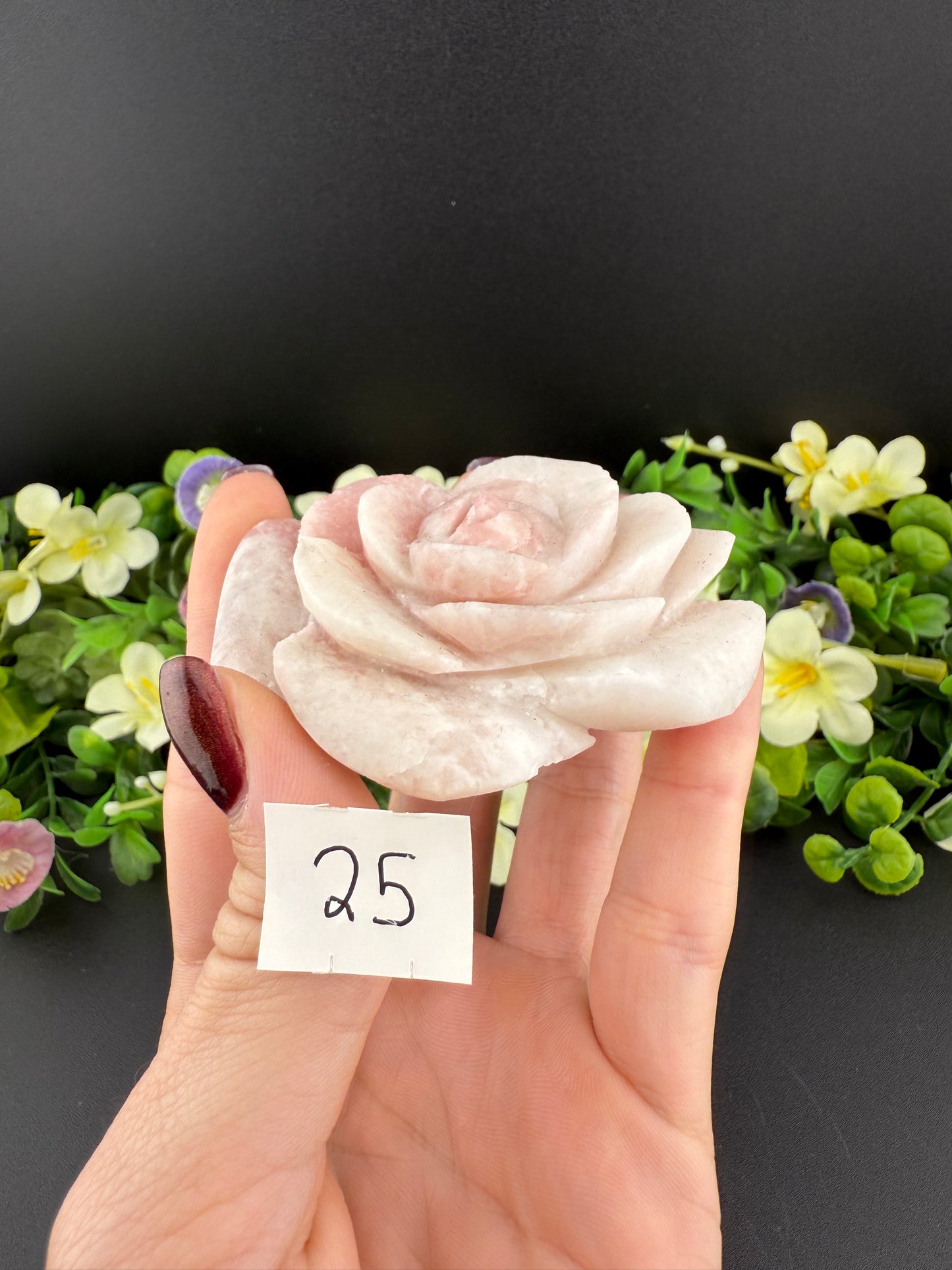 Pink Opal Rose Carvings