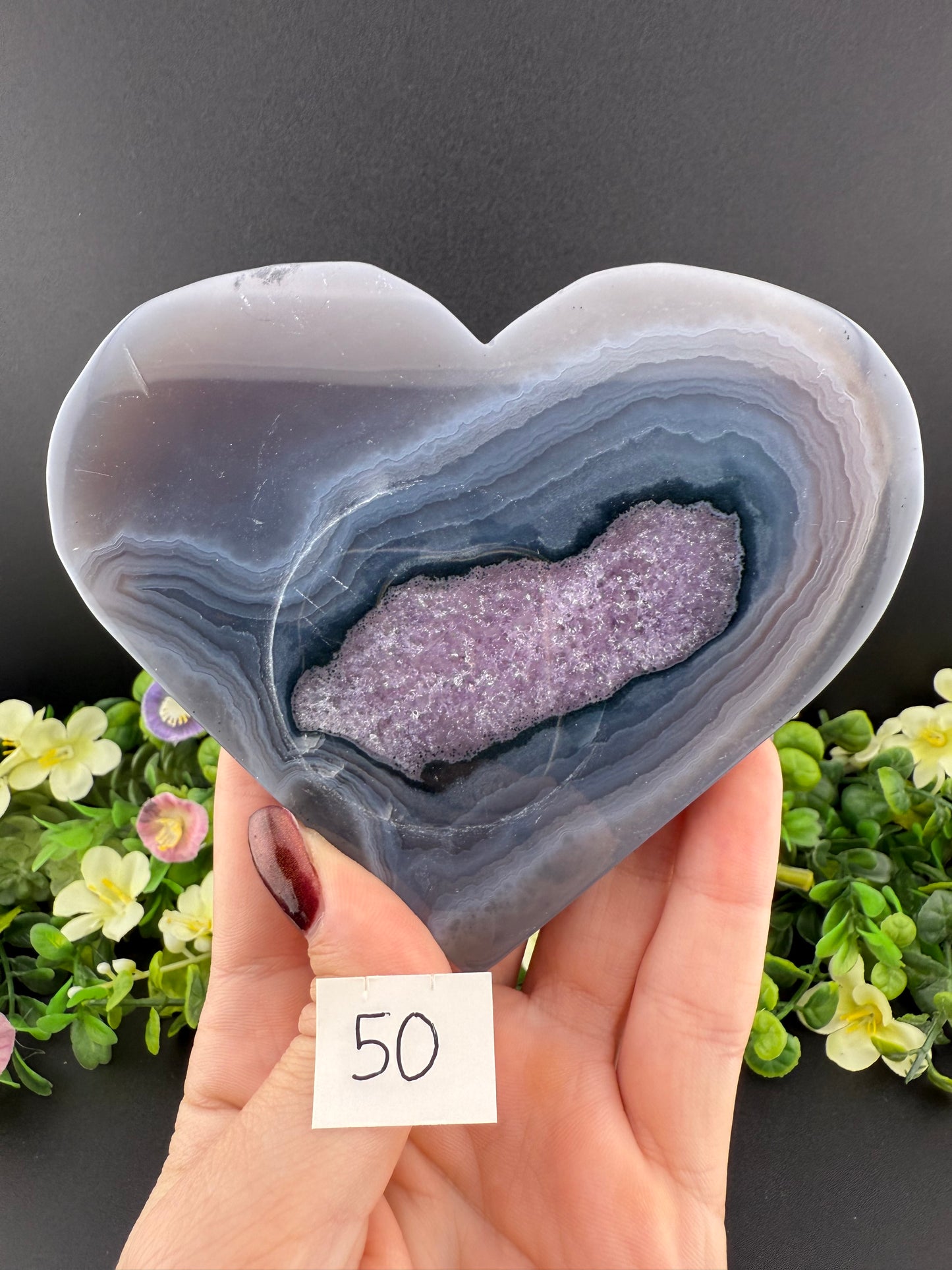 Agate w/ Amethyst Geode Hearts