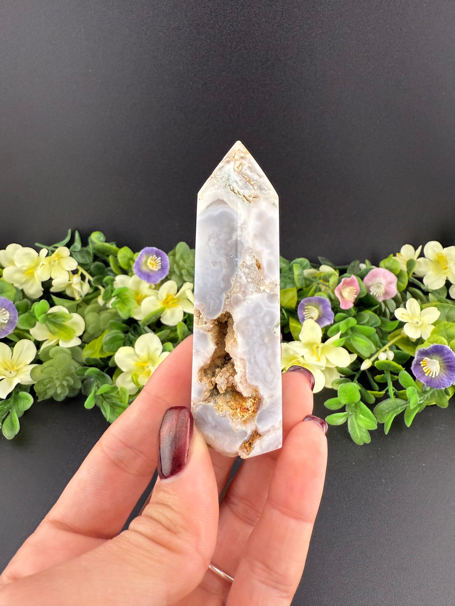 Druzy Blue Flower Agate Tower
