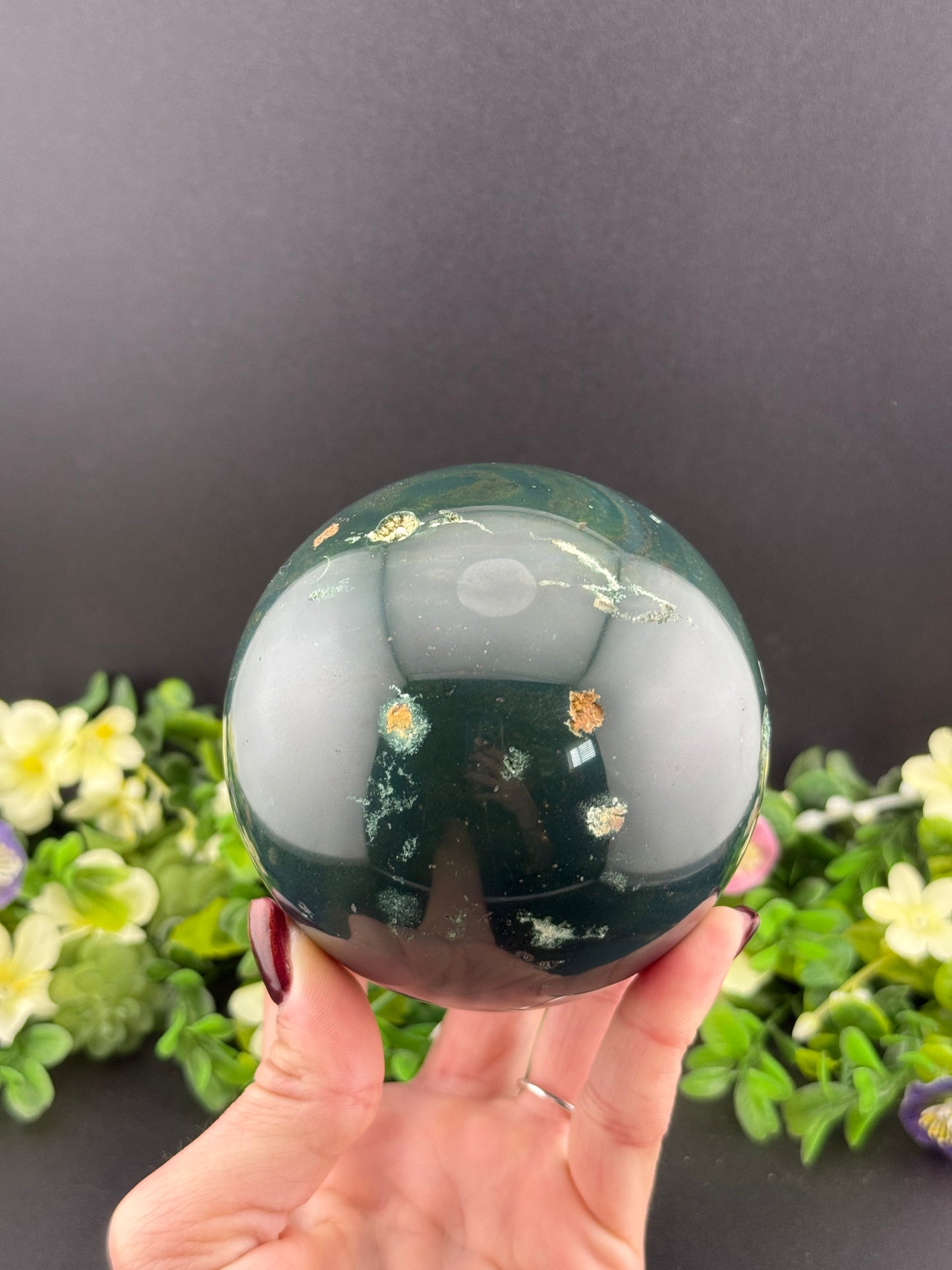 Big Druzy Green Ocean Jasper Sphere