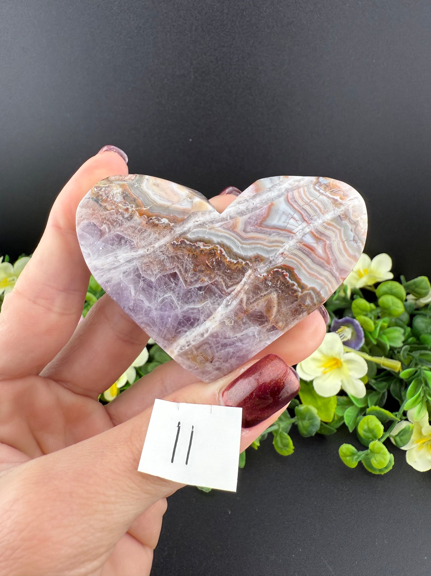 Crazy Lace Agate w/ Amethyst Hearts