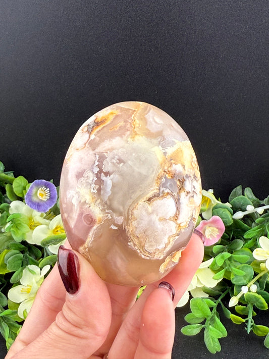 Large Druzy Flower Agate Palmstone
