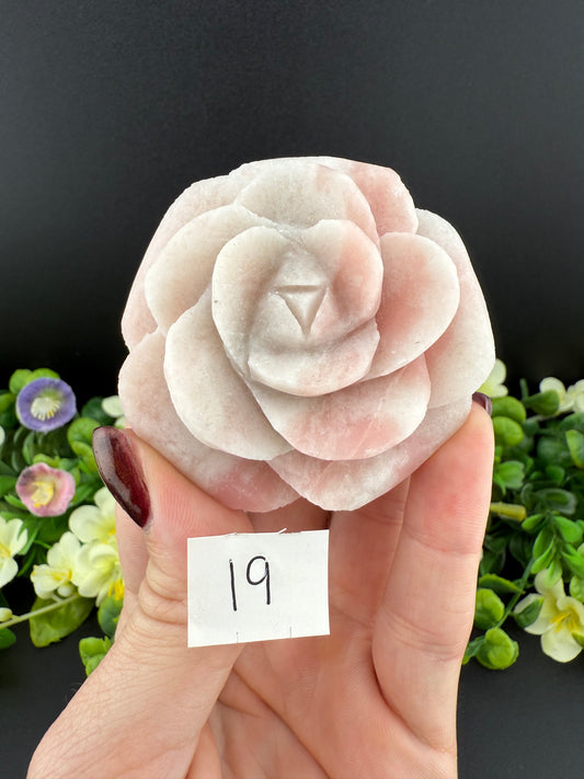 Pink Opal Rose Carvings
