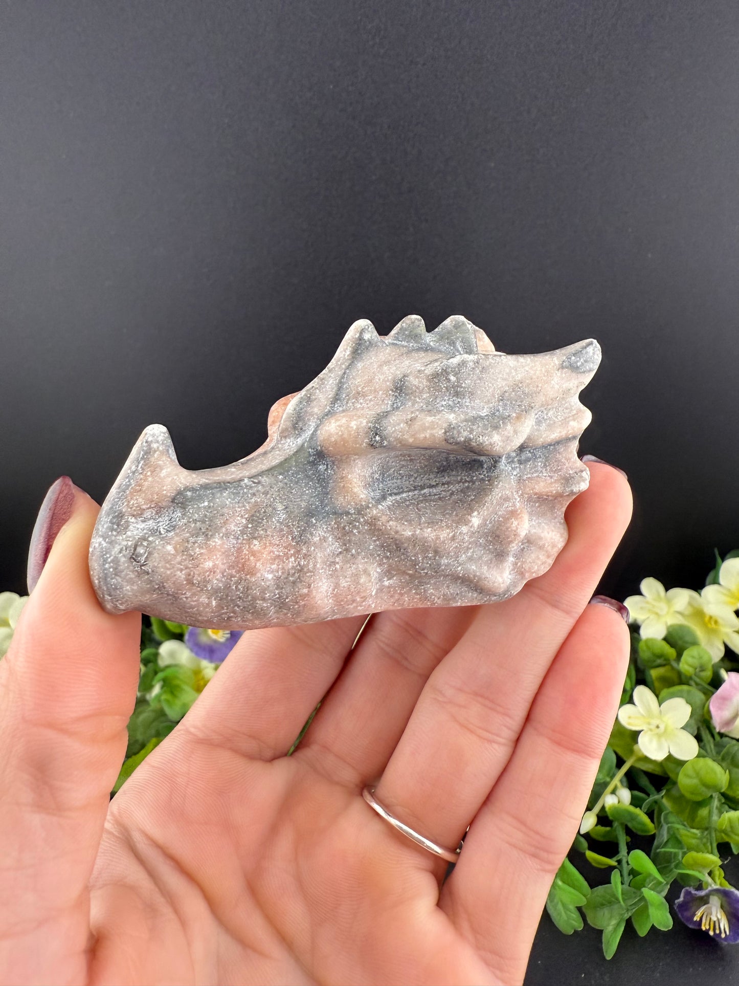 Pink Zebra Jasper Dragon Head
