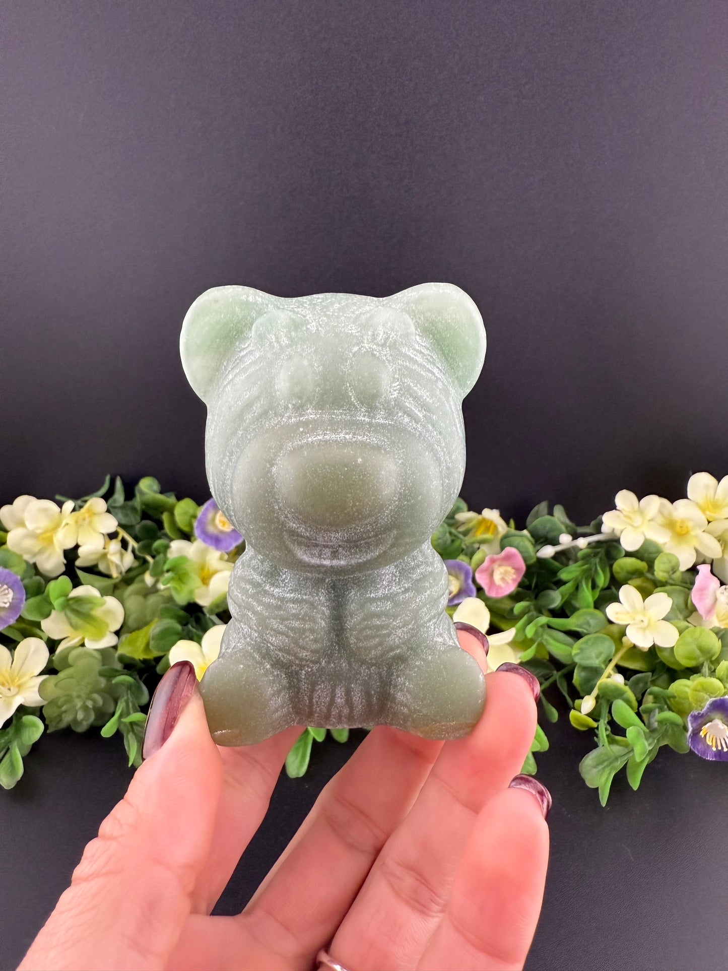 Green Aventurine Sitting Bear Carving