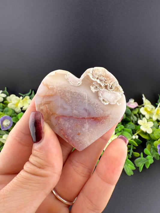 Thin Flower Agate Heart