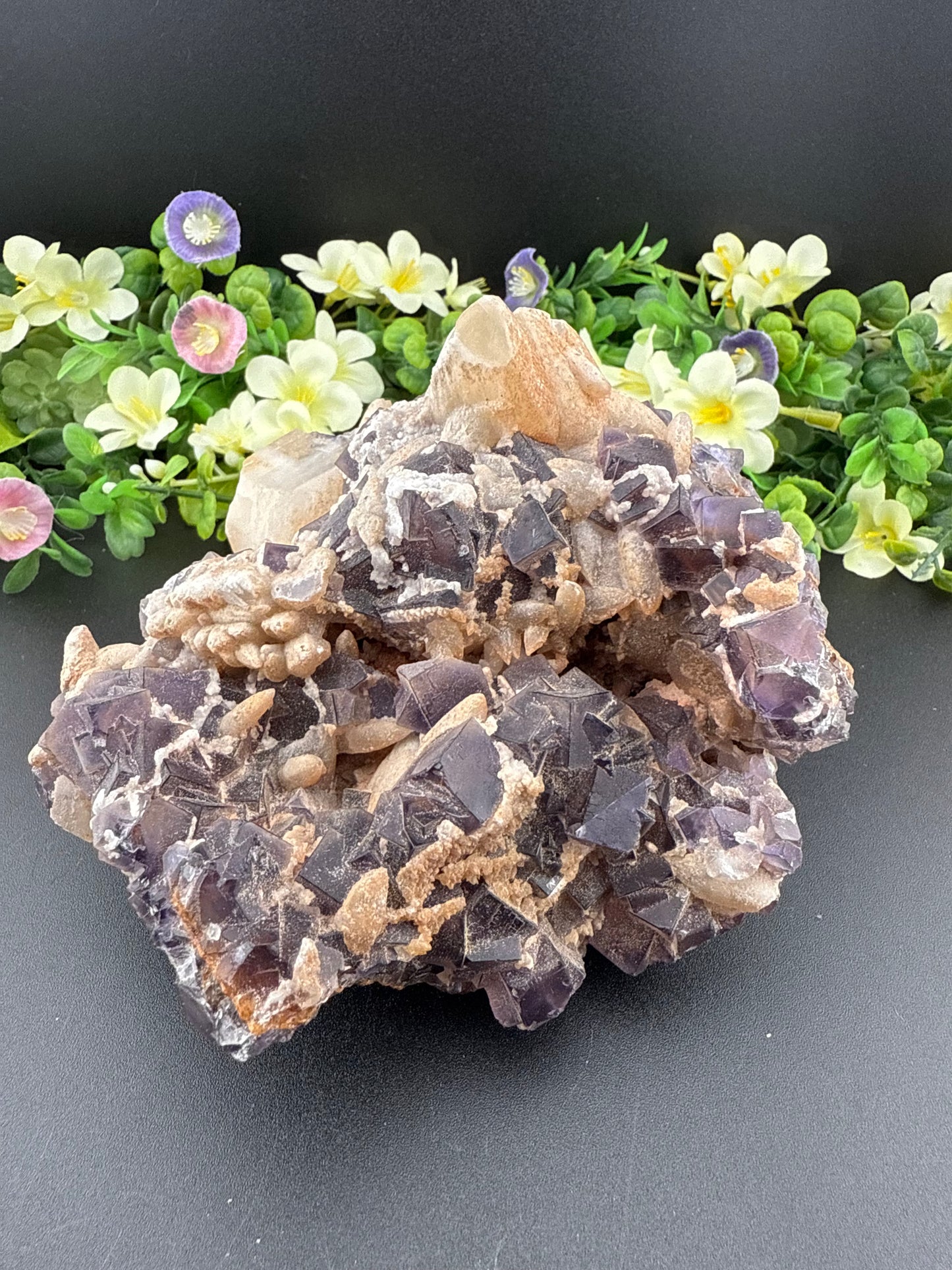Large Purple Cubic Fluorite w/ Dogtooth Calcite