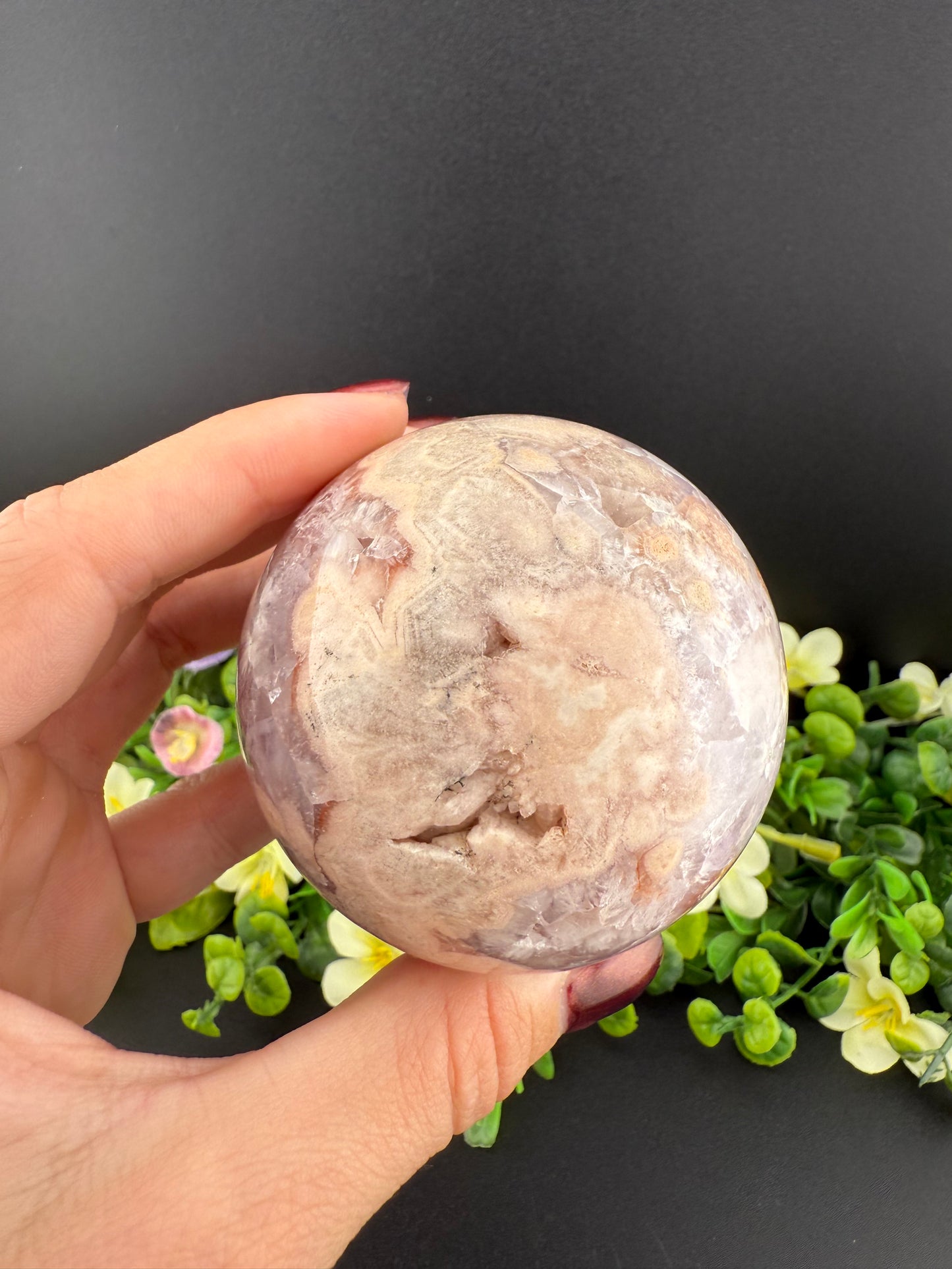 Pink Amethyst w/ Flower Agate Geode Sphere