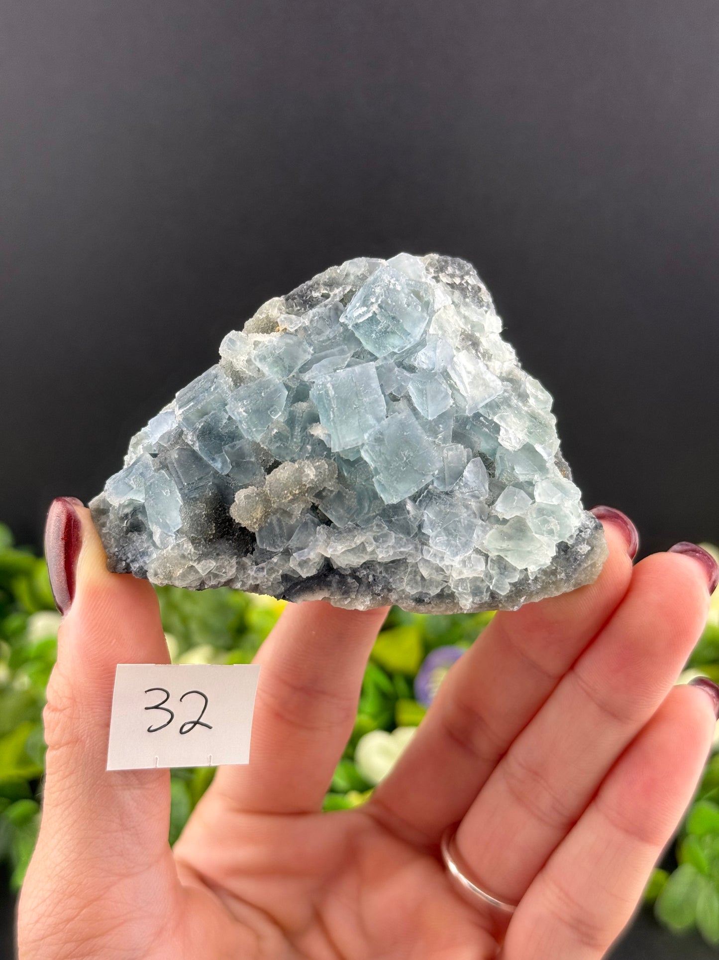 Blue Cubic Fluorite on Druzy Quartz Specimens