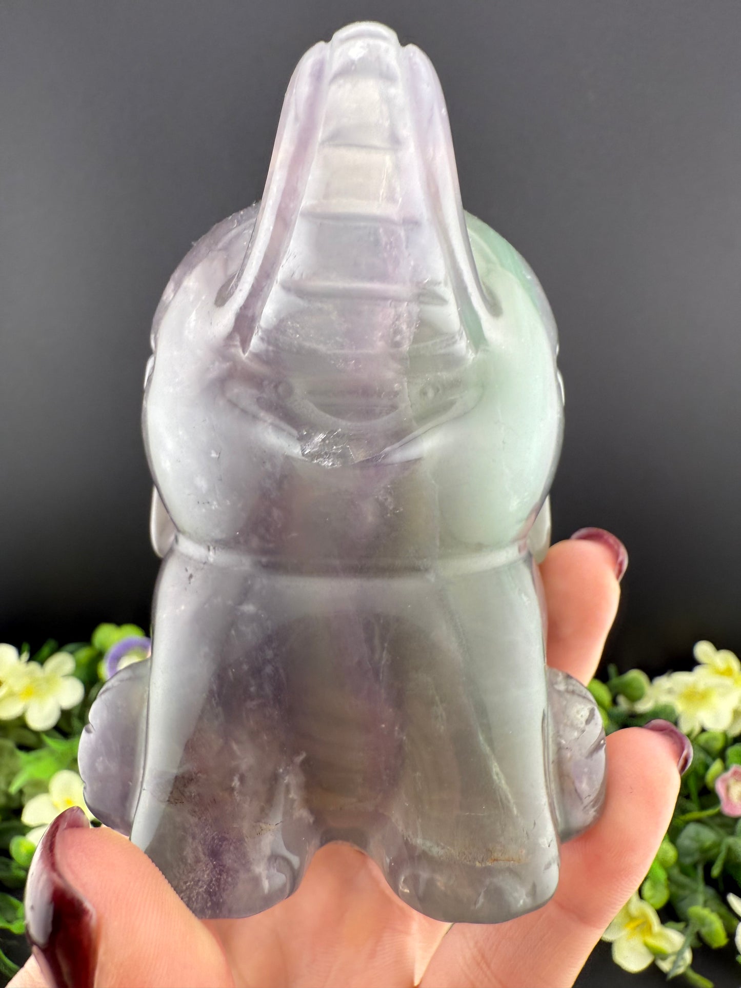 Rainbow Fluorite Elephant Carving w/ Mica Inclusions