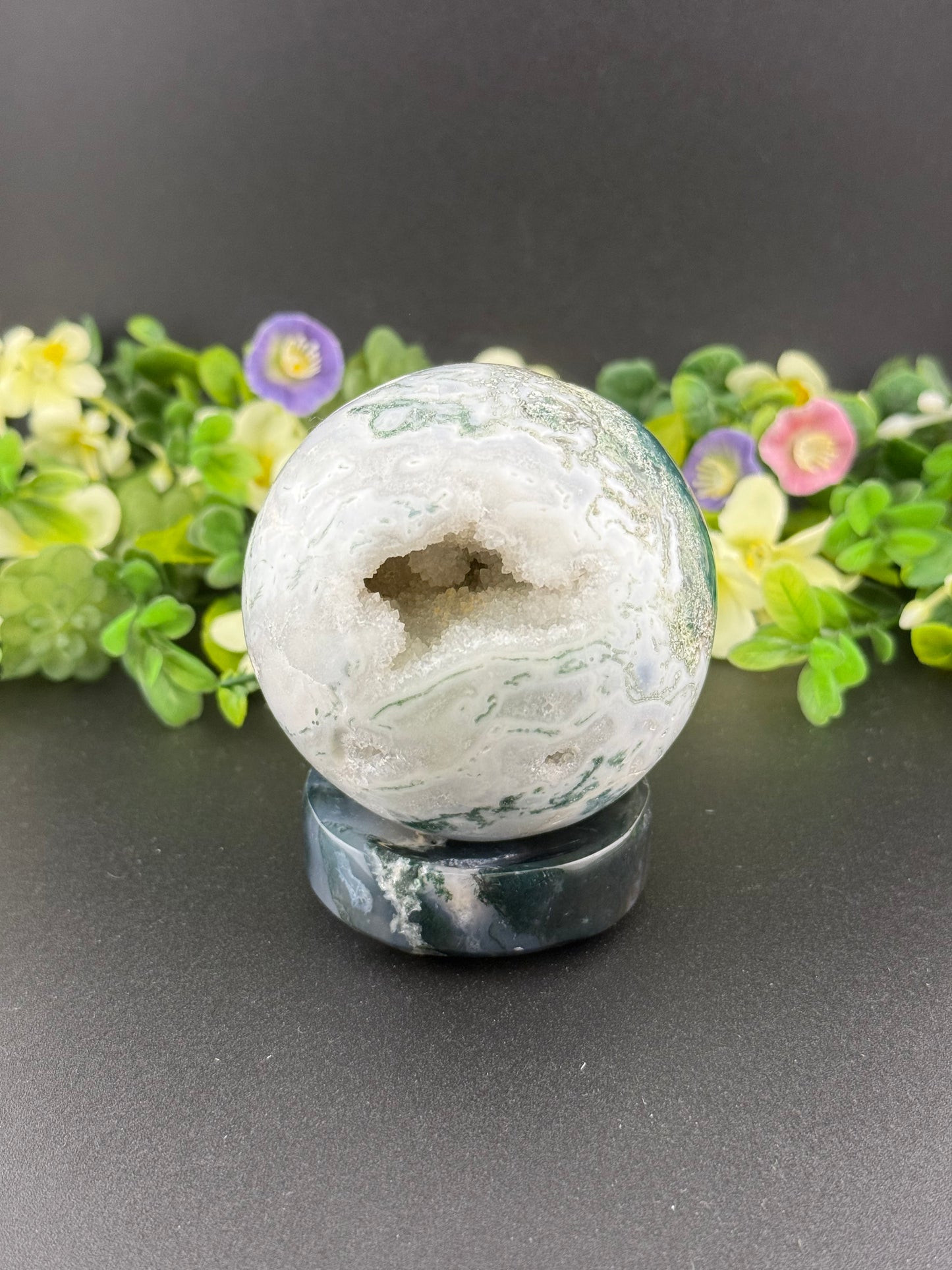 Moss Agate Sphere Holder