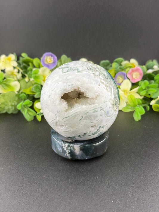 Moss Agate Sphere Holder