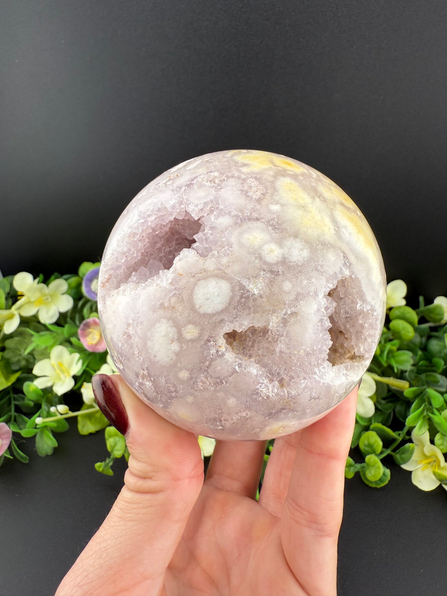 Druzy Pink Amethyst w/ Flower Agate Sphere