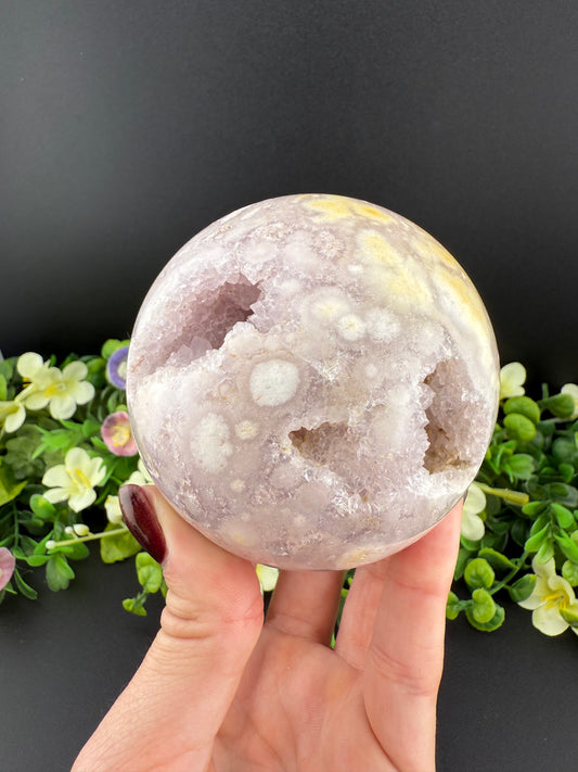 Druzy Pink Amethyst w/ Flower Agate Sphere