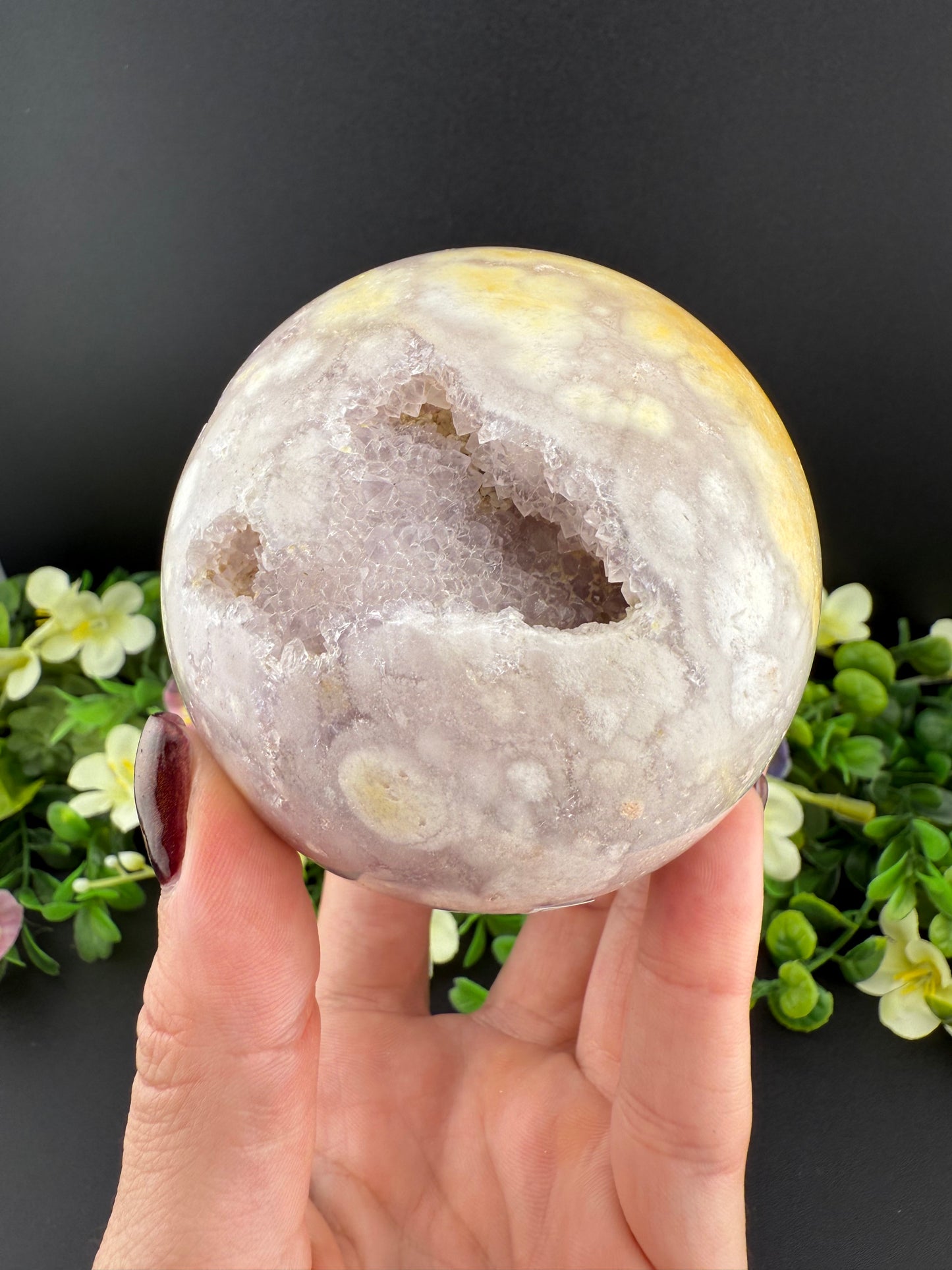 Druzy Pink Amethyst w/ Flower Agate Sphere