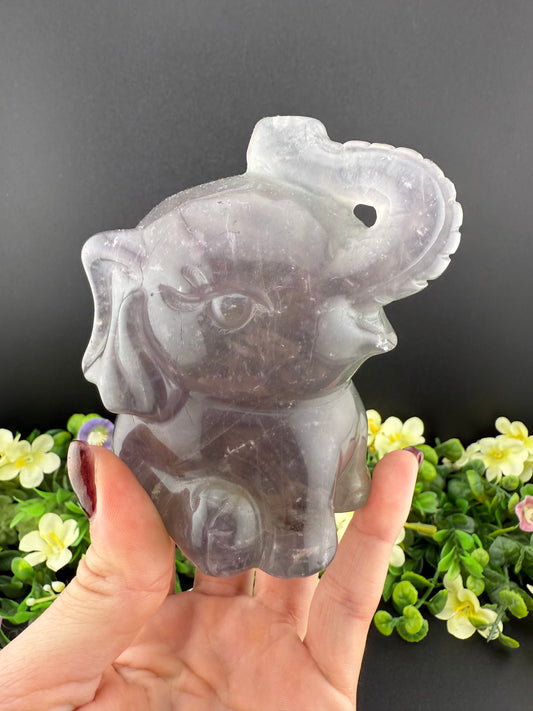 Rainbow Fluorite Elephant Carving w/ Mica Inclusions