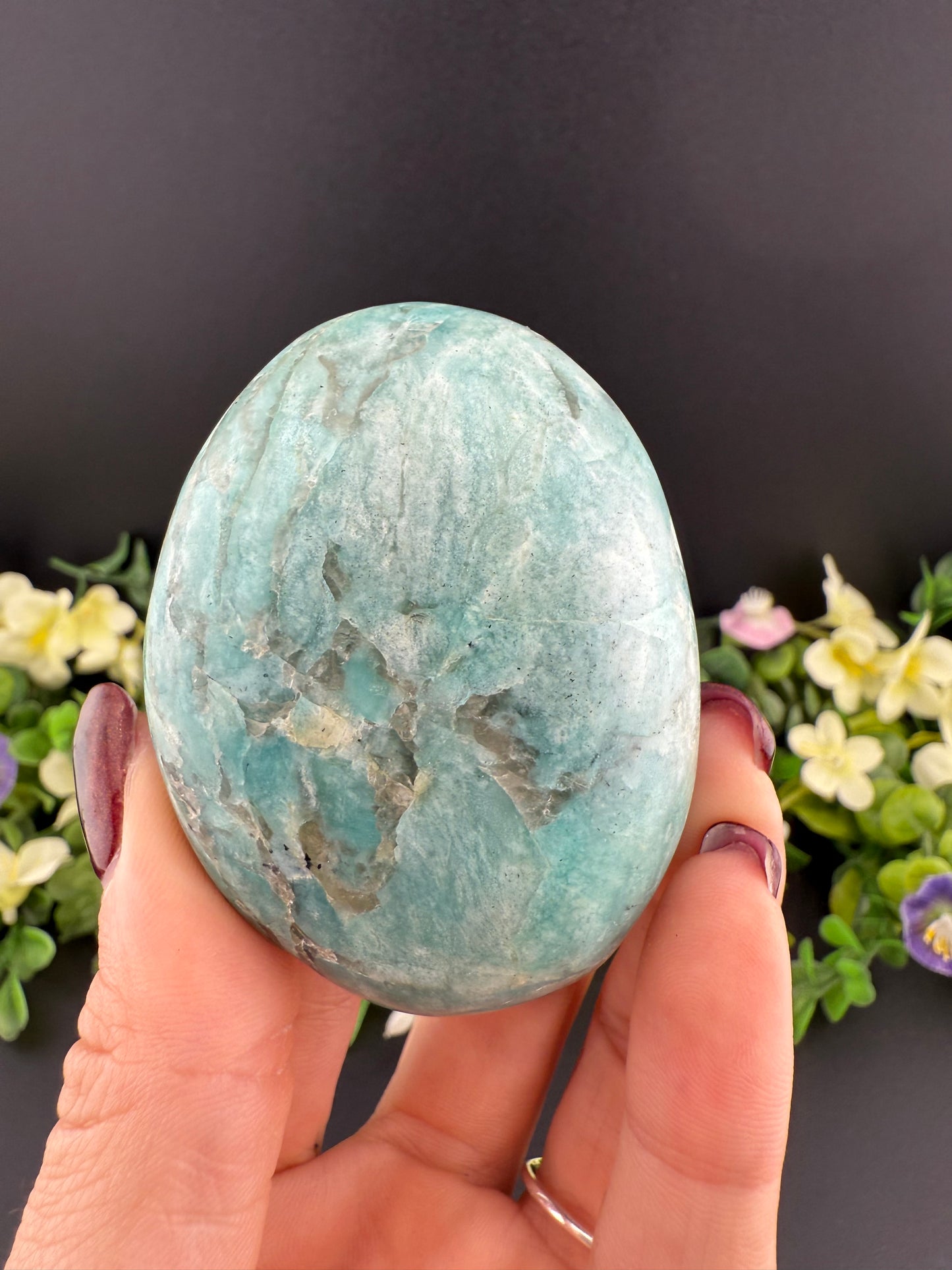 Amazonite w/ Smoky Quartz Palmstone