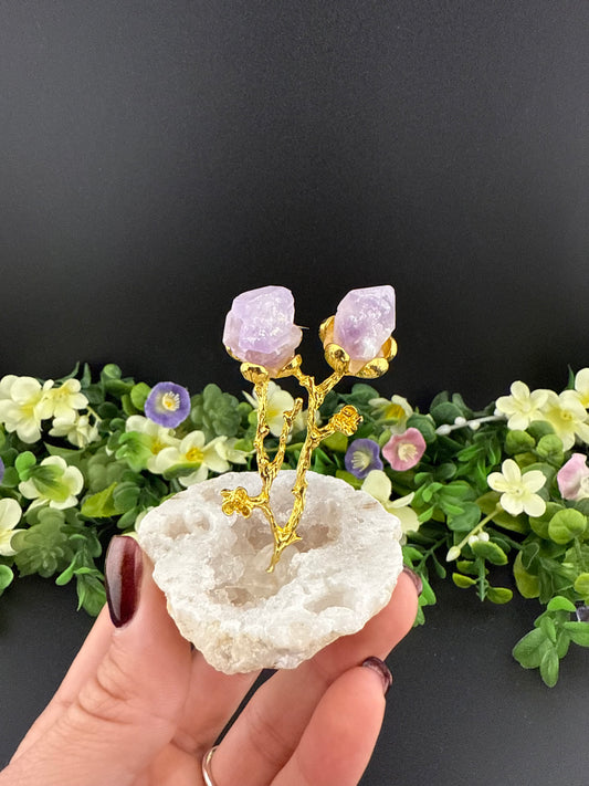 Clear Quartz Geode with Amethyst Flower Carving