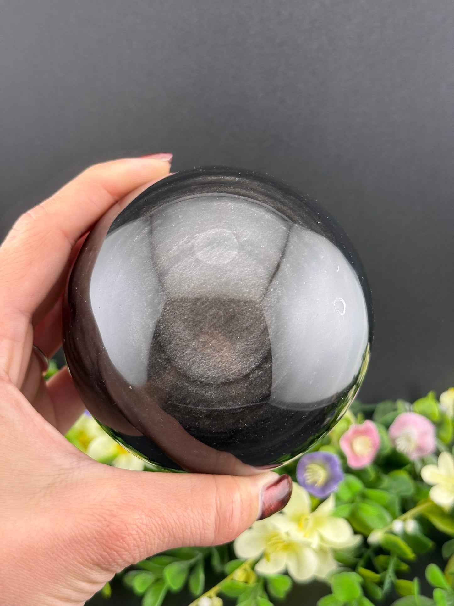 Big Silver Obsidian Sphere