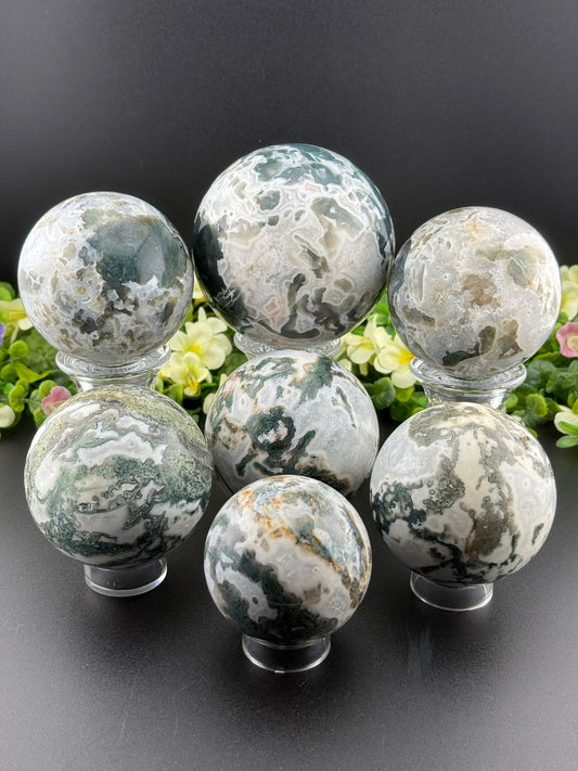 White Moss Agate Spheres