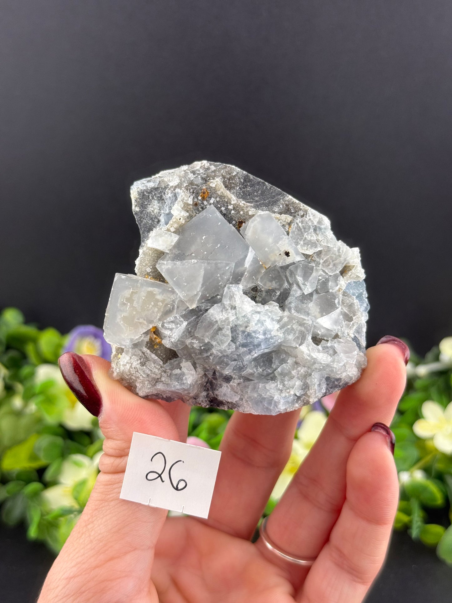 Blue Cubic Fluorite on Druzy Quartz Specimens