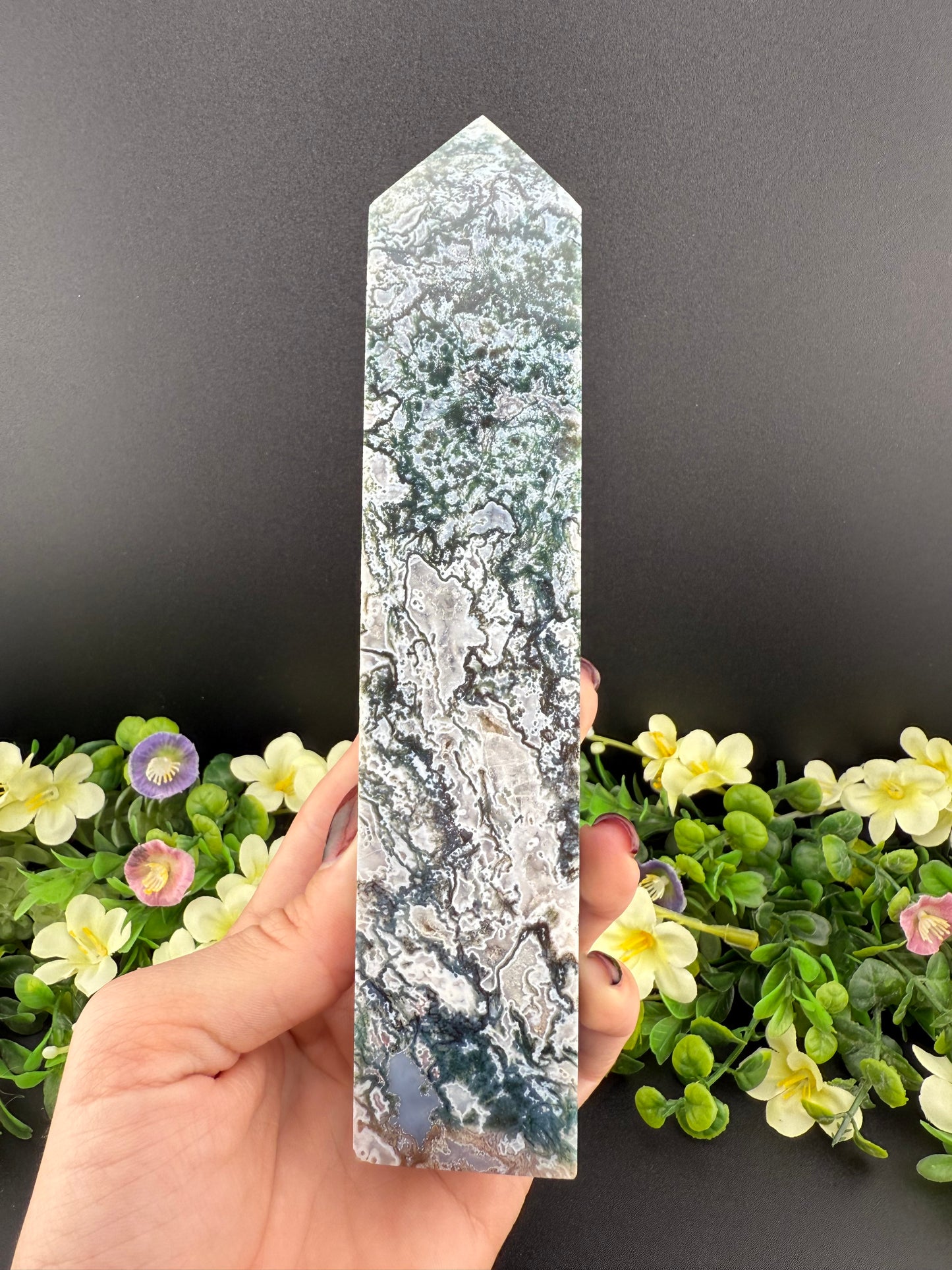 Tall Moss Agate Tower