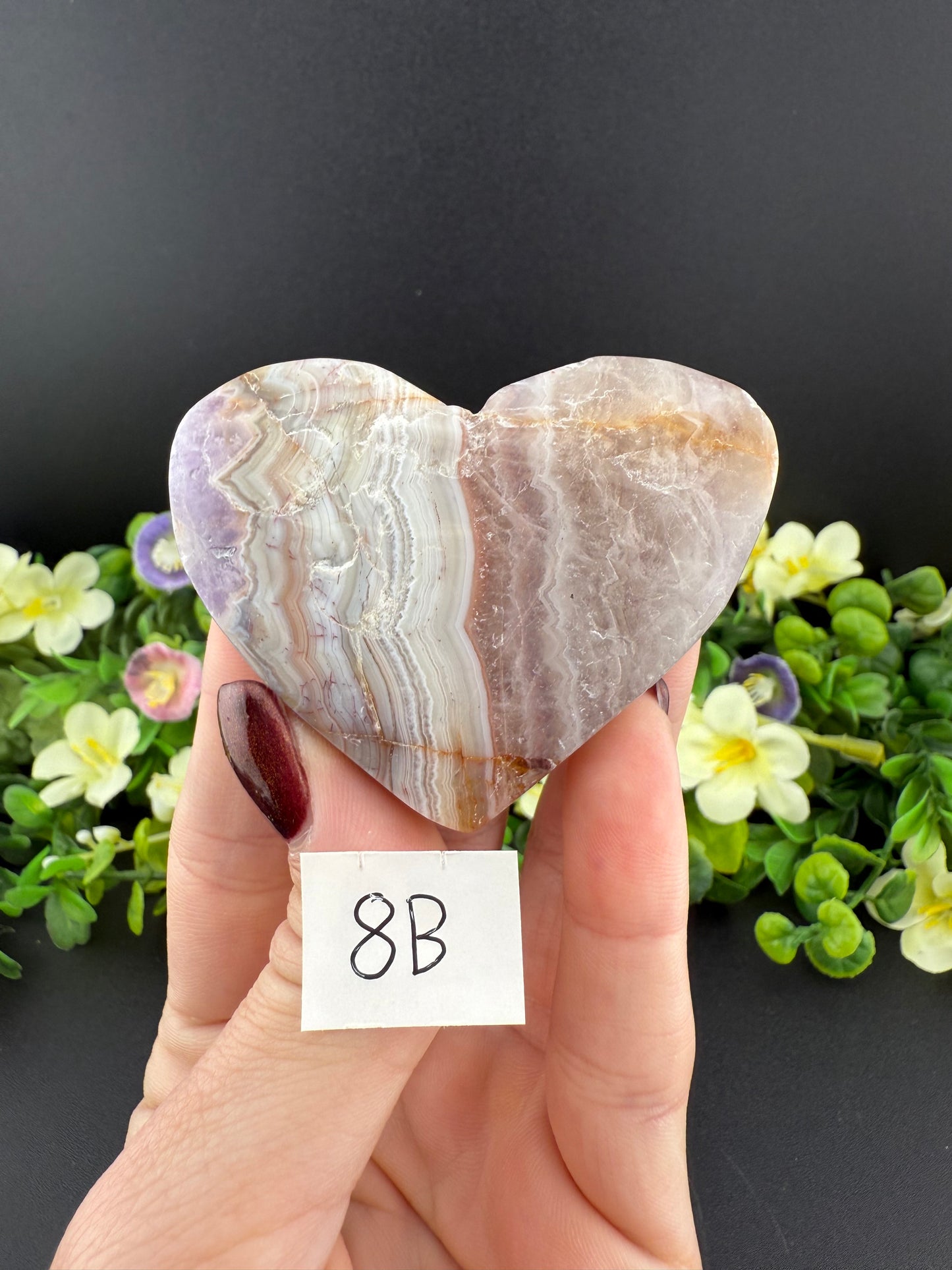 Crazy Lace Agate w/ Amethyst Hearts