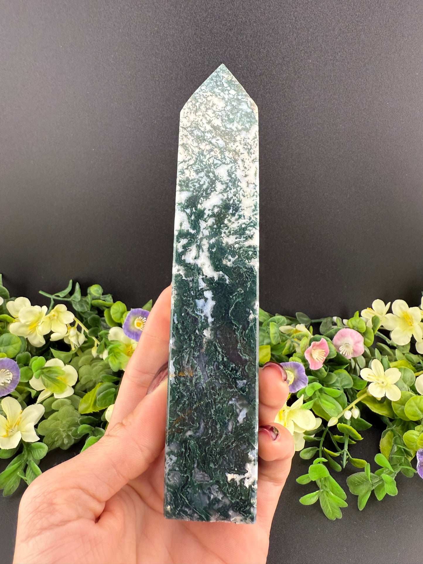 Tall Moss Agate Tower