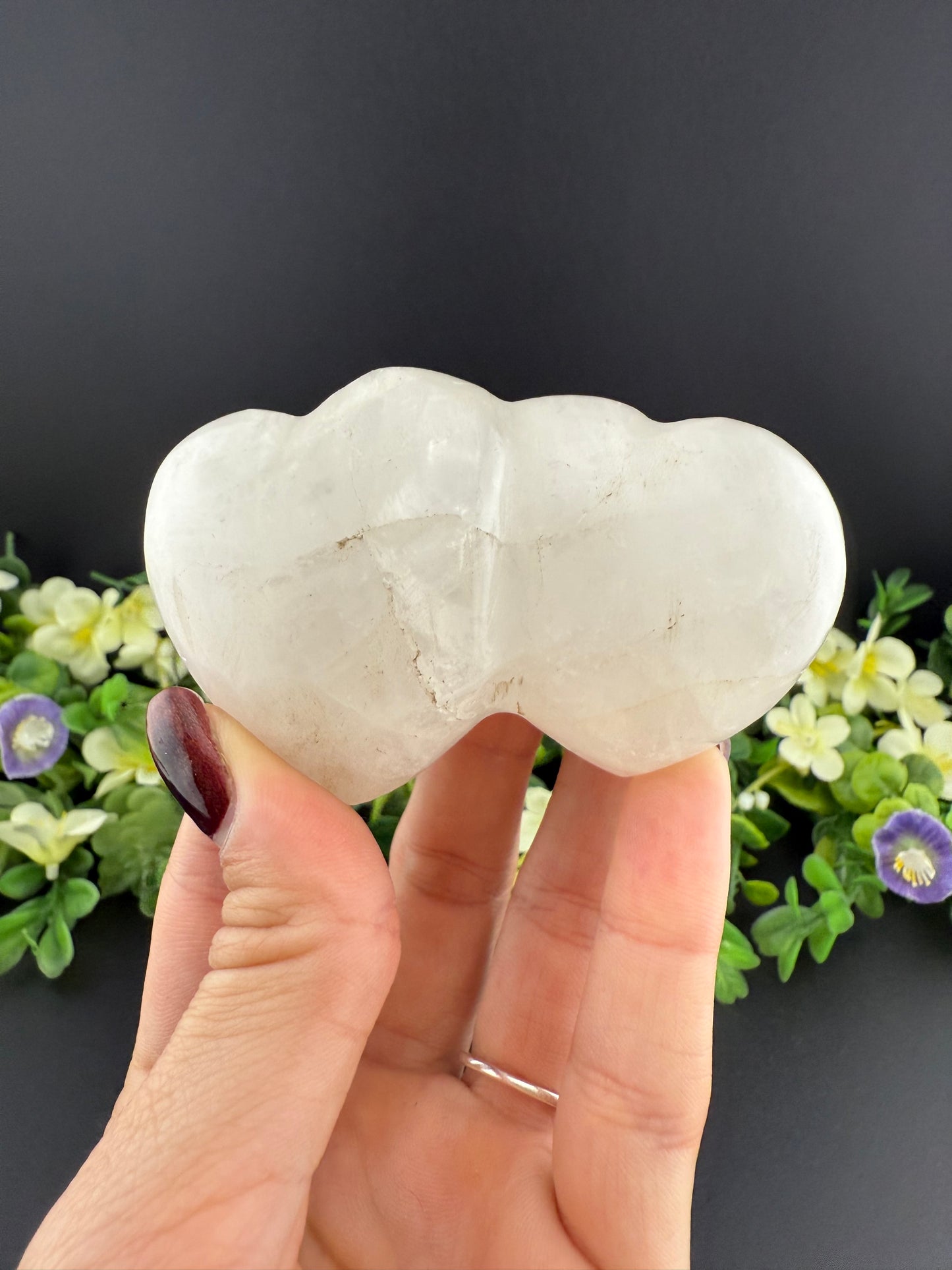Milky Quartz Double-Heart Carving