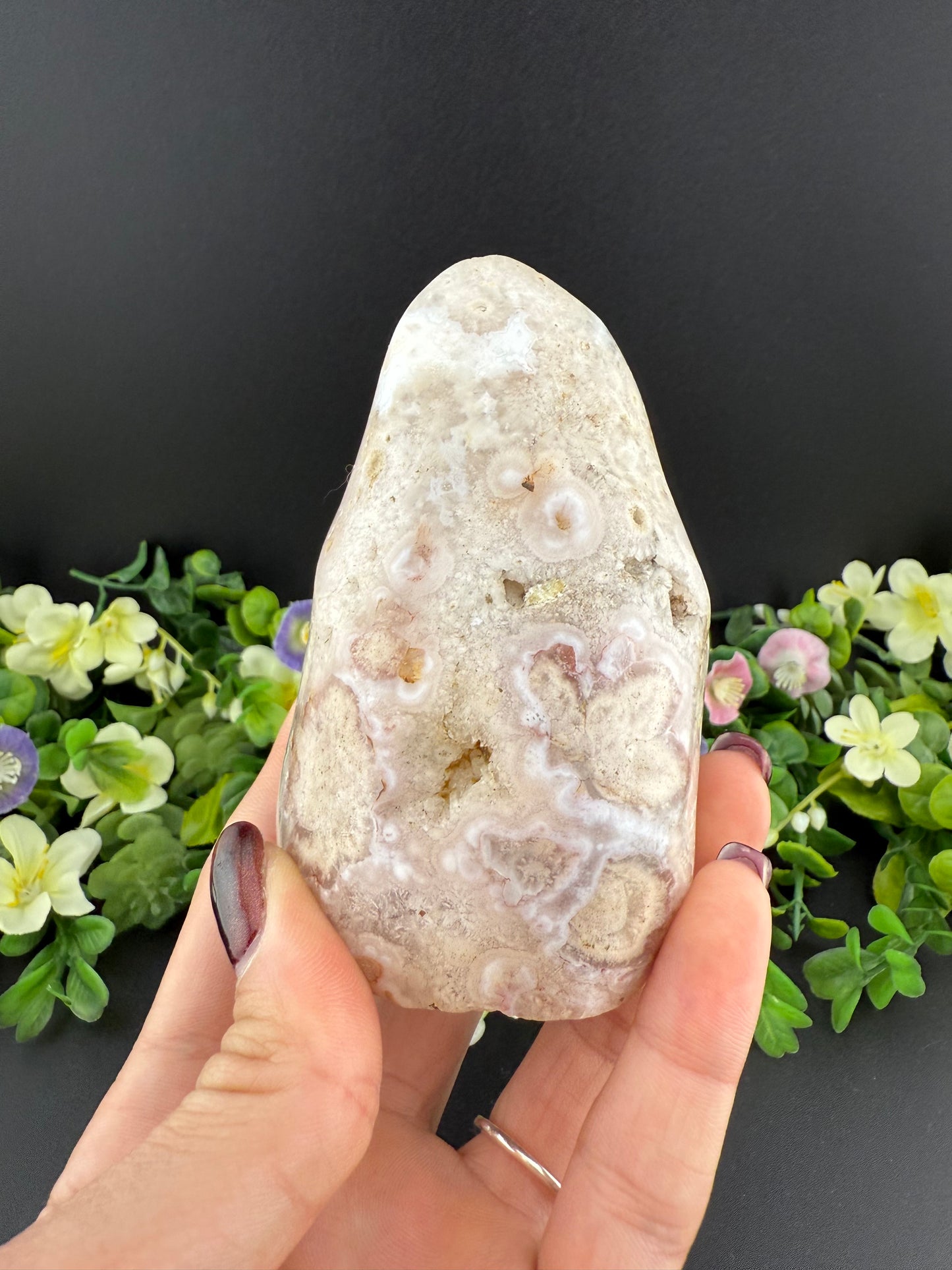 Pink Amethyst w/ Flower Agate Flame