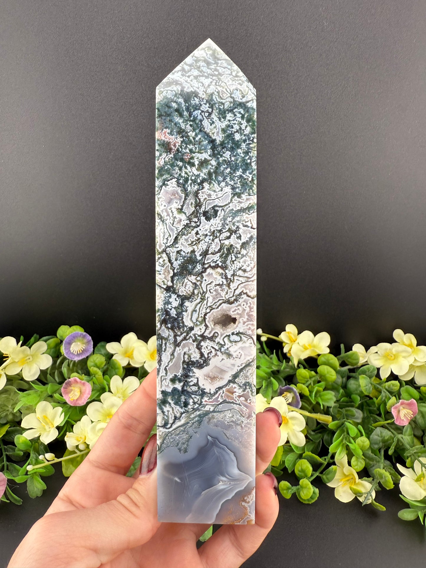 Tall Moss Agate Tower