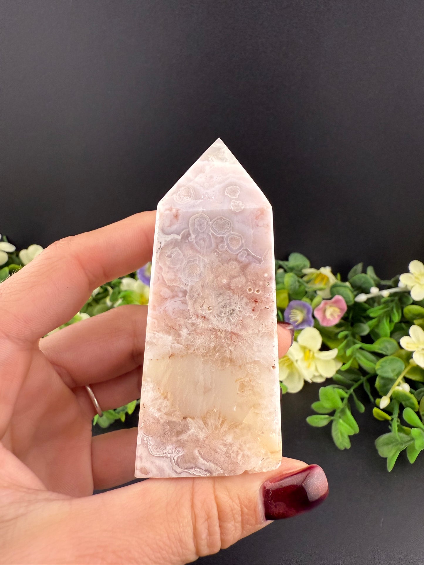 Pink Amethyst w/ Flower Agate Tower