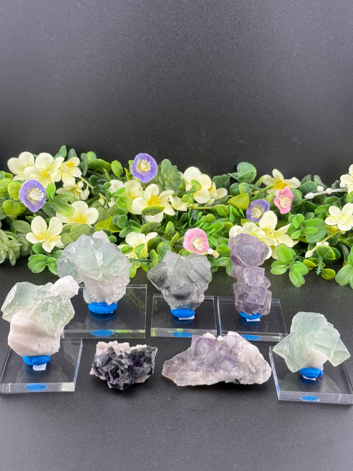 Fluorites on Candle Quartz
