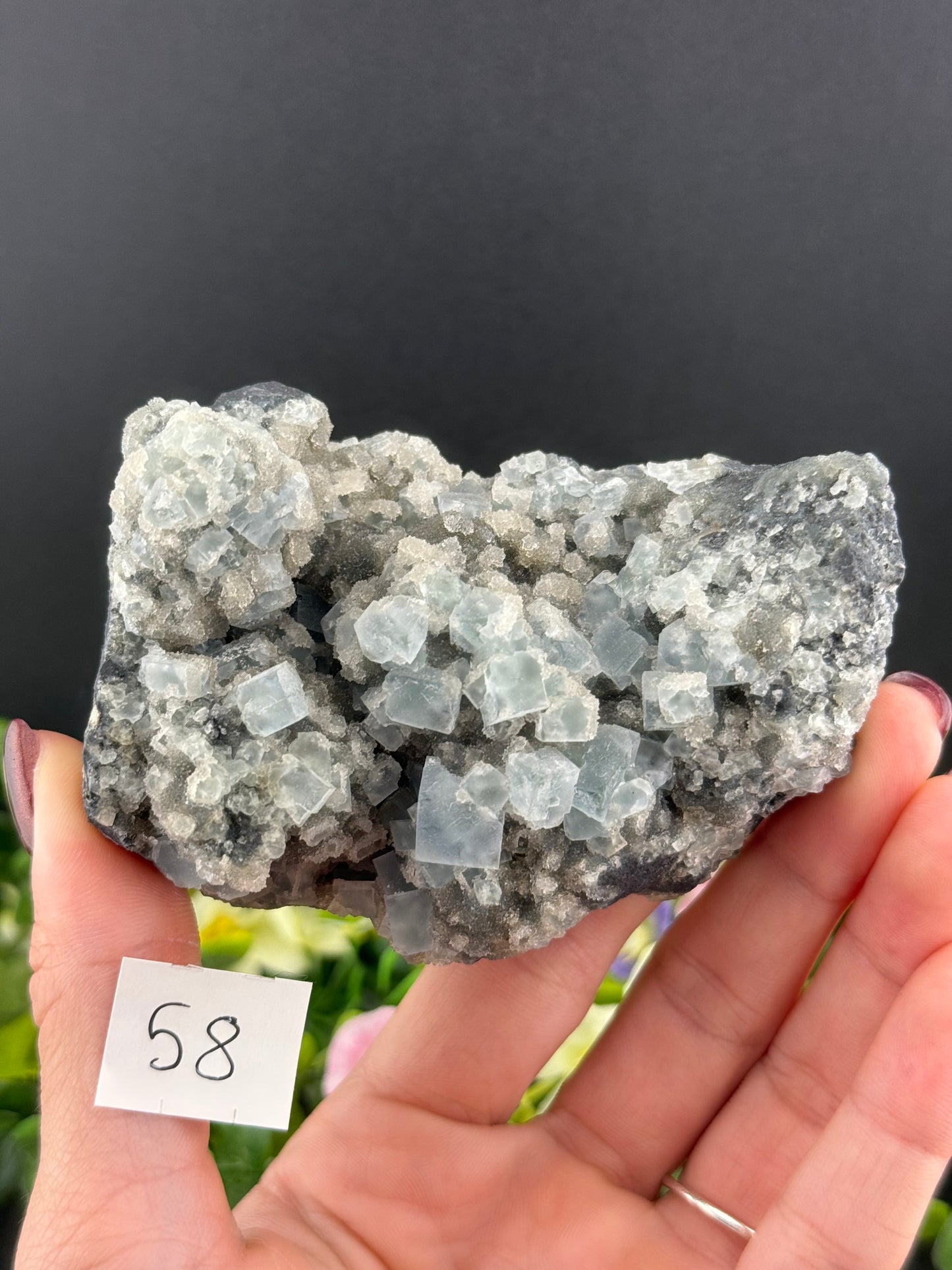 Blue Cubic Fluorite on Druzy Quartz Specimens