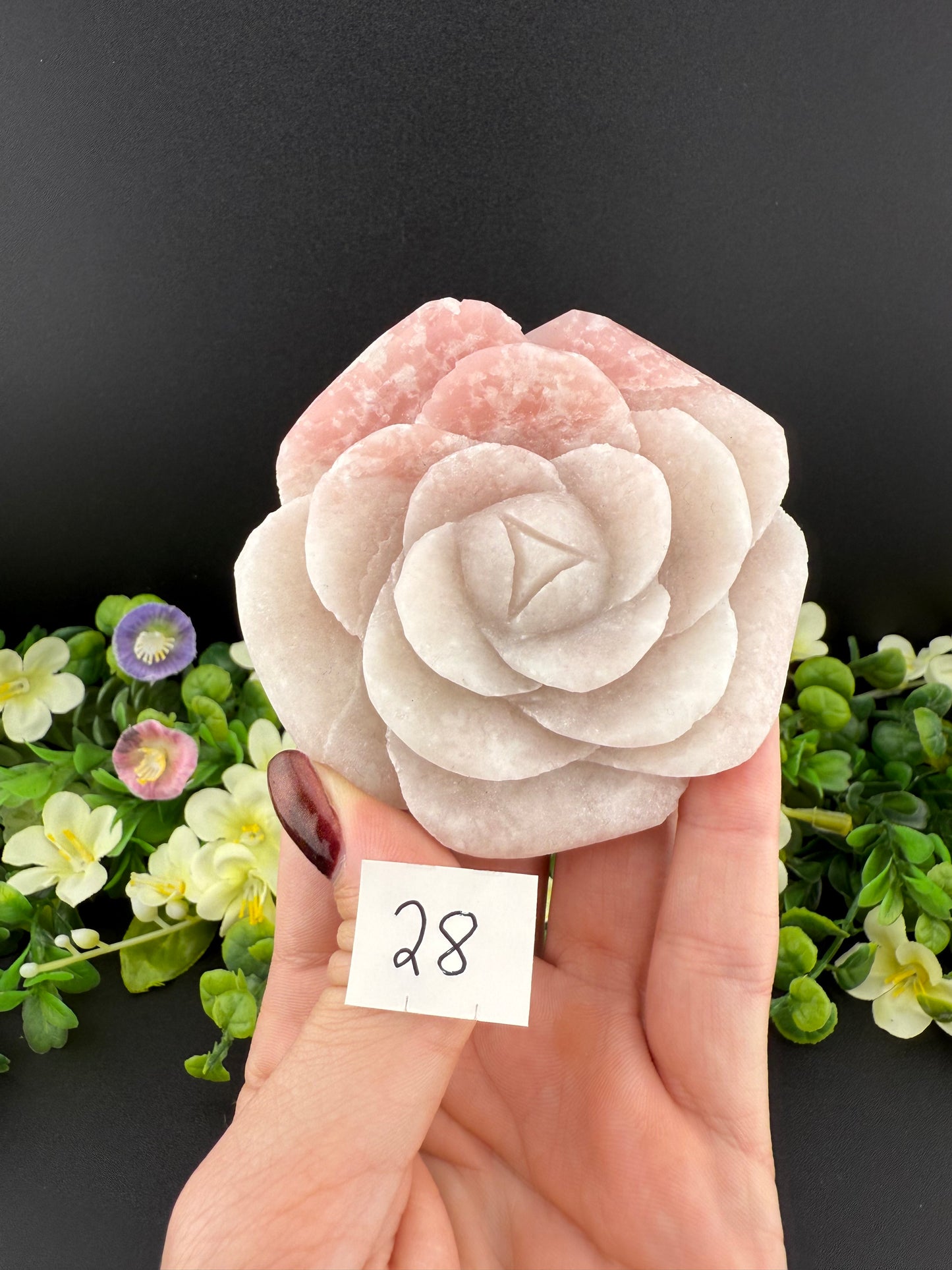 Pink Opal Rose Carvings