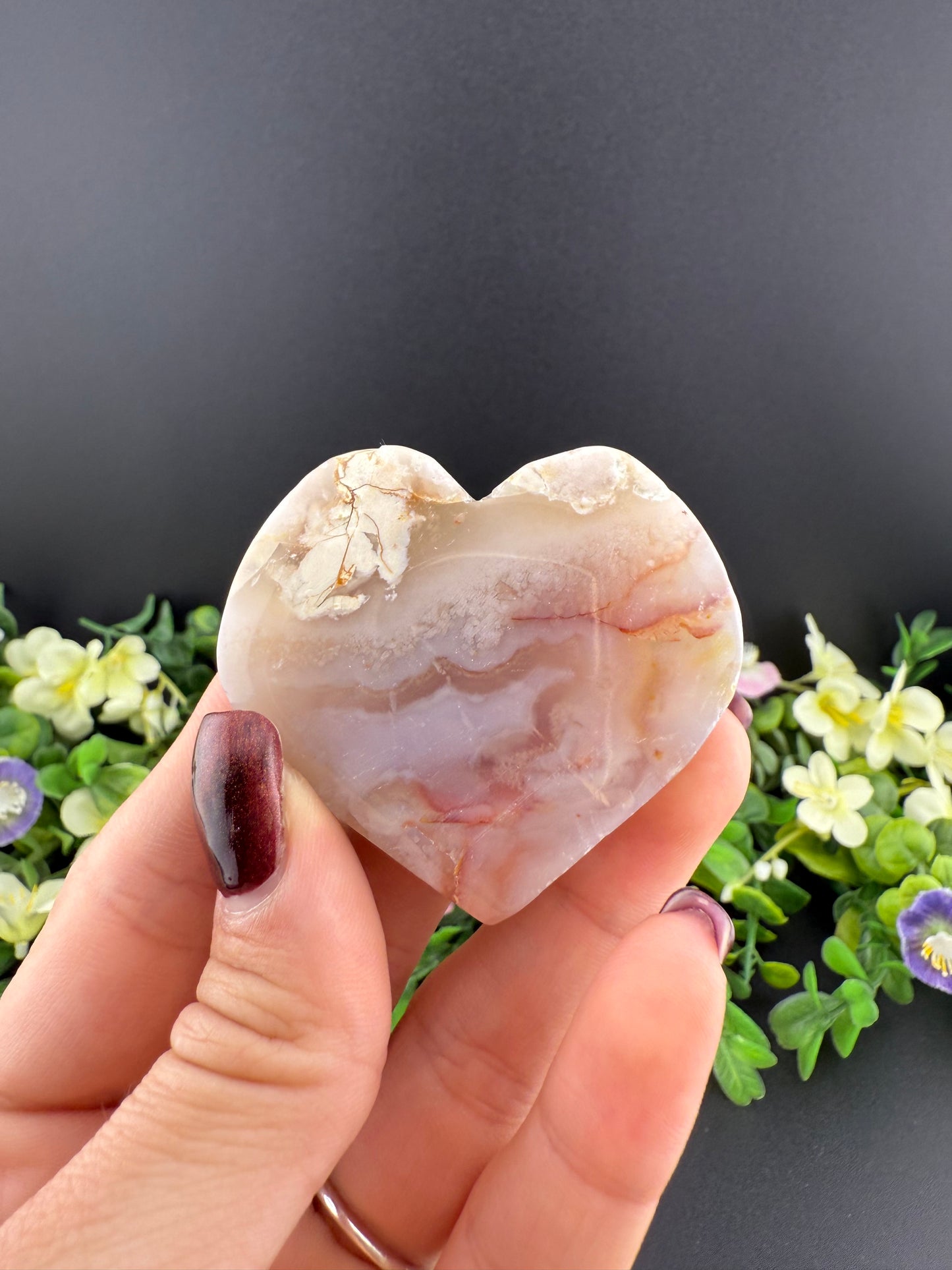 Thin Flower Agate Heart