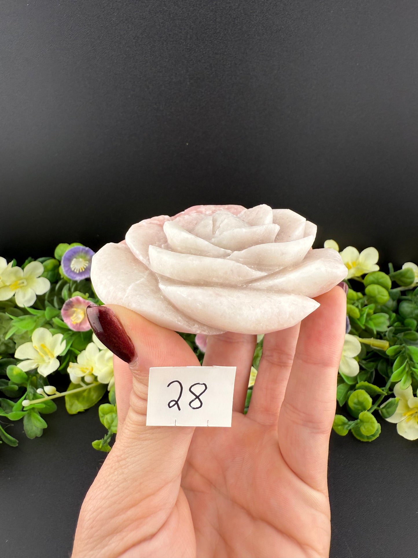 Pink Opal Rose Carvings