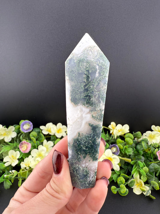 Moss Agate Wand Carving