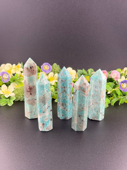 Amazonite w/ Smoky Quartz Towers
