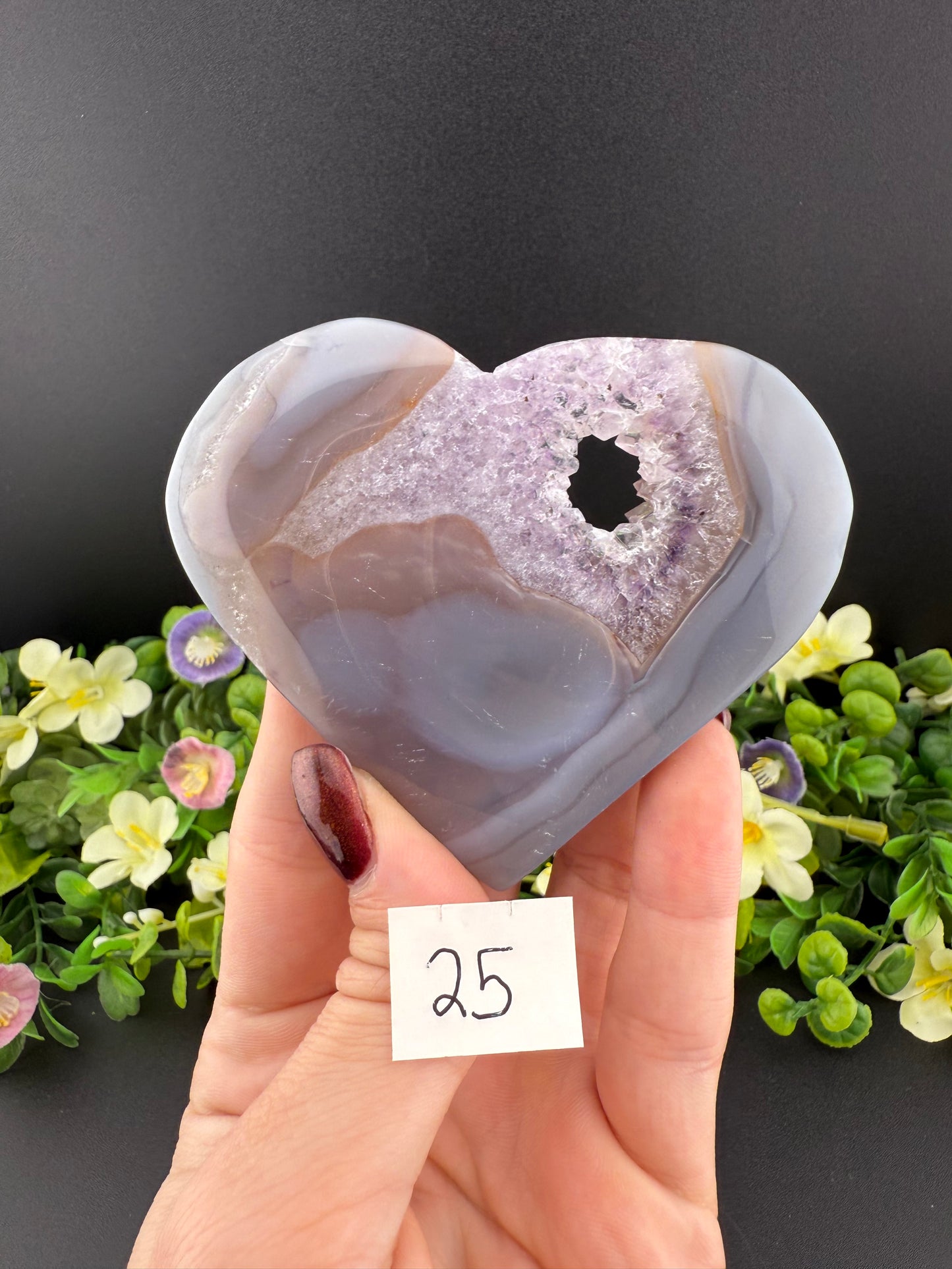 Agate w/ Amethyst Geode Hearts