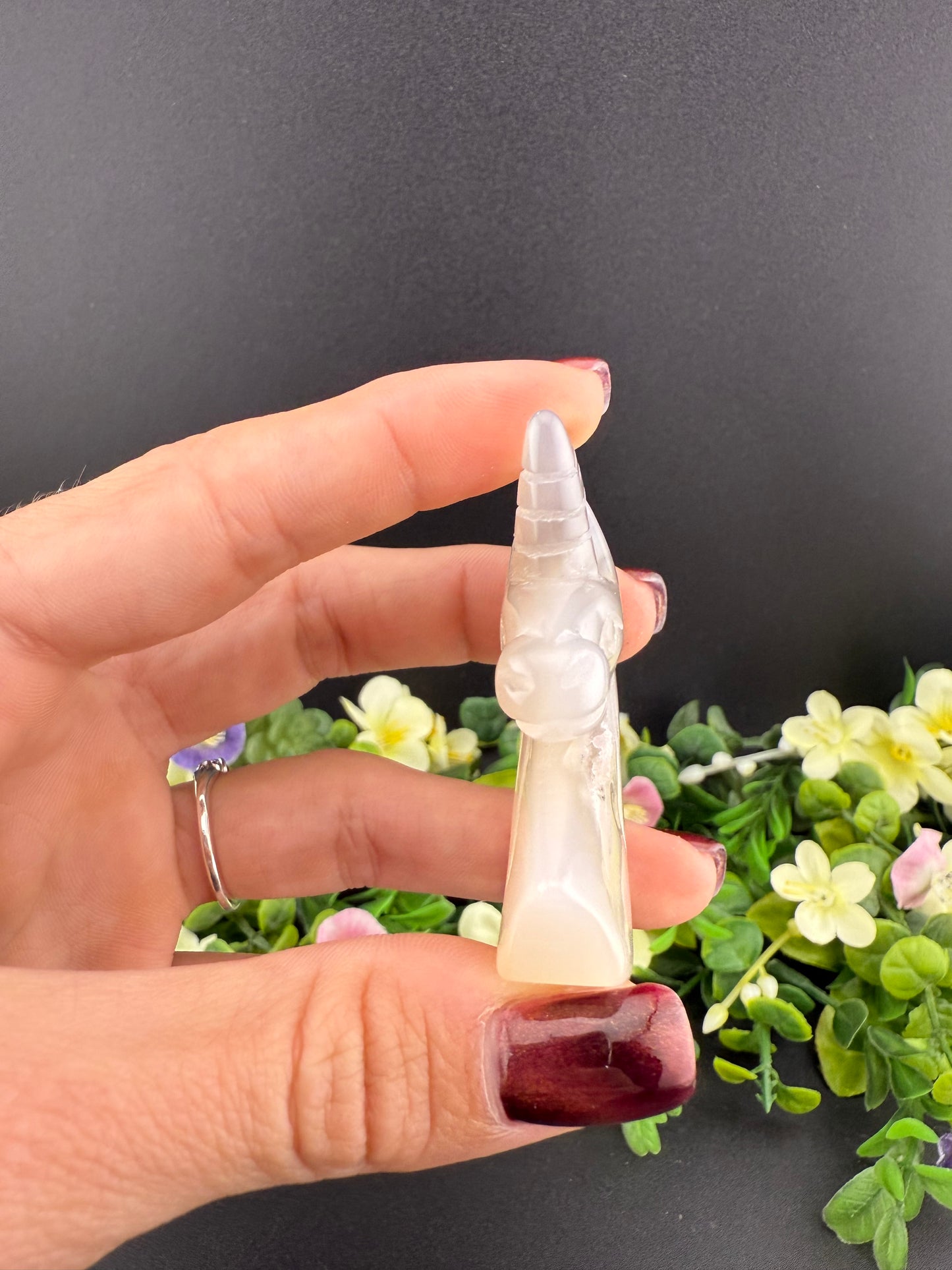 Druzy Agate Unicorn Head Carving
