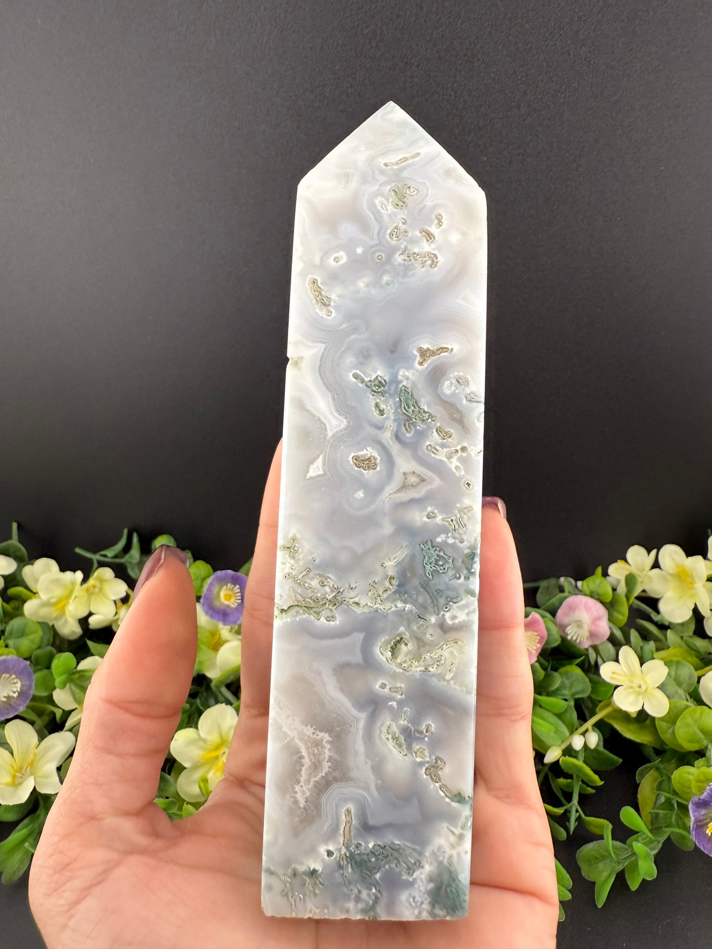 Large Moss Agate Tower