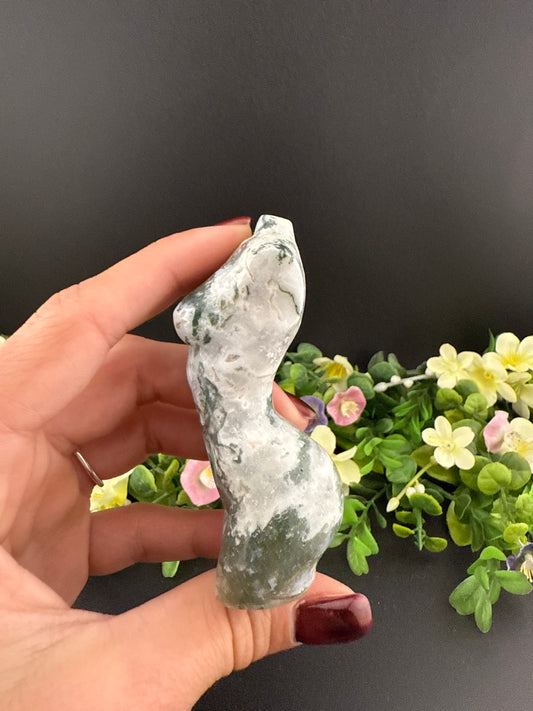 Moss Agate Lady Body Carving