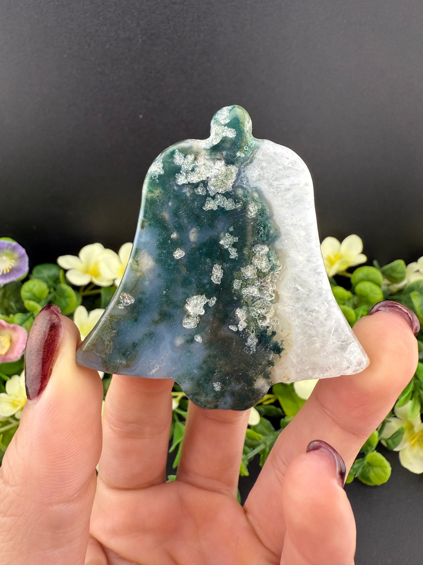 Moss Agate Bell Carving