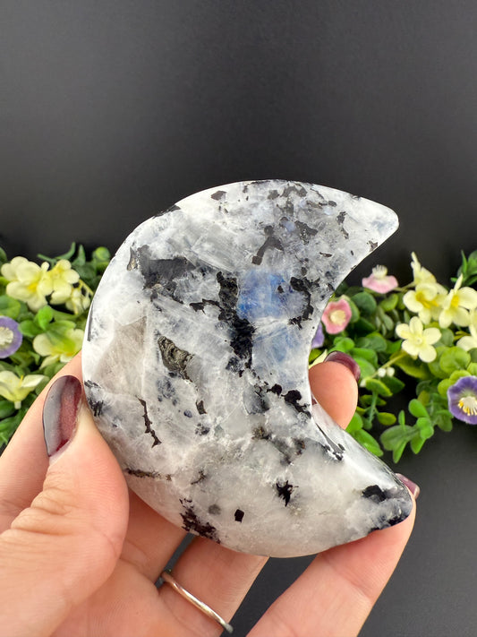 Rainbow Moonstone Moon Carving