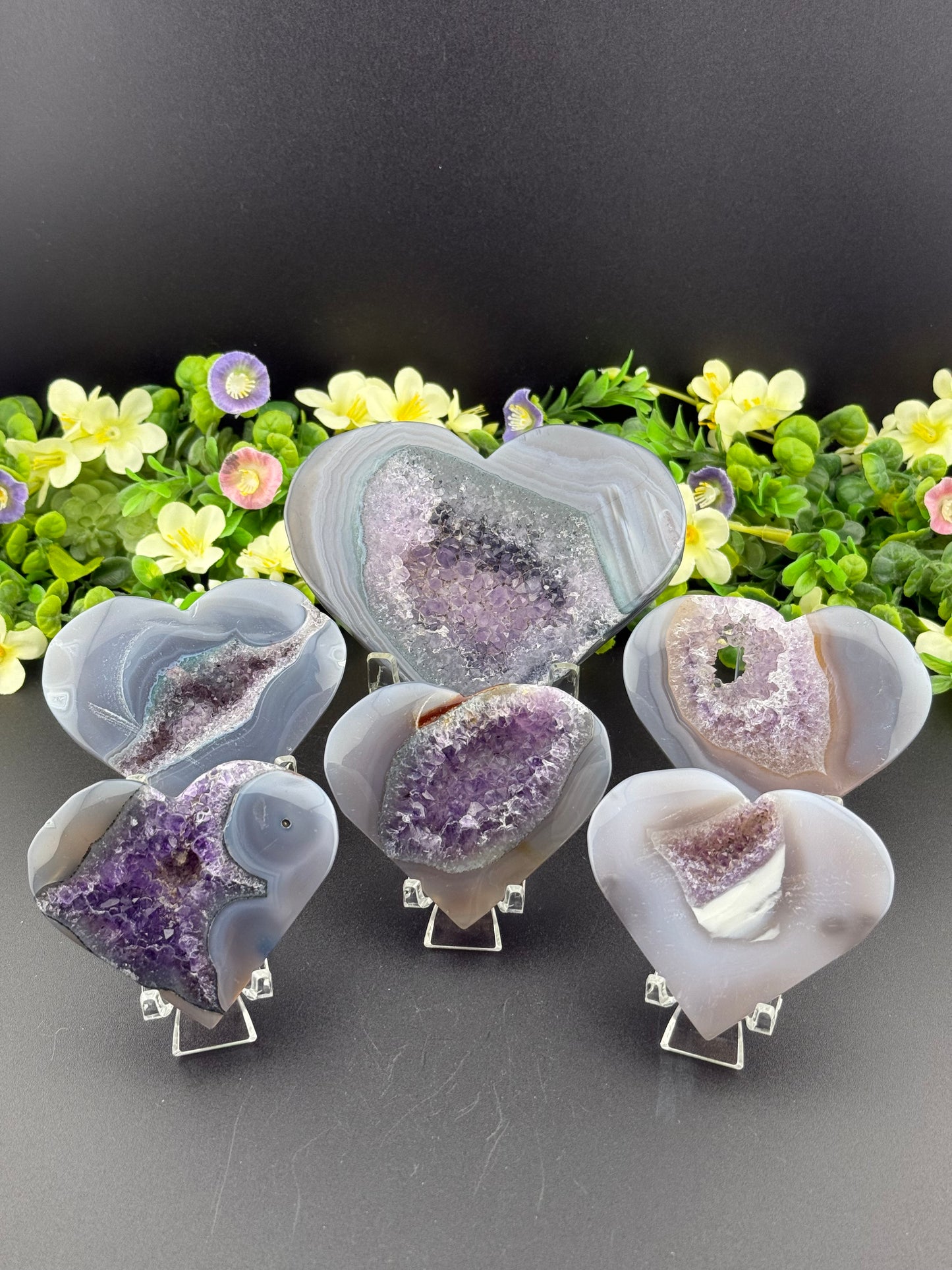 Agate w/ Amethyst Geode Hearts